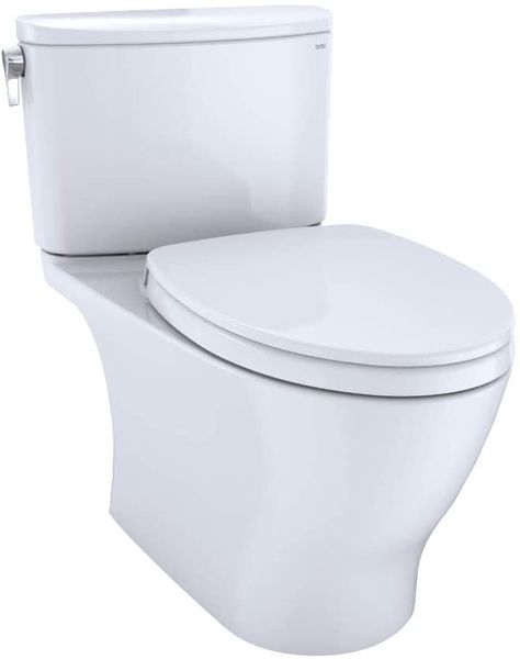 TOTO MS442124CEFG-01 Nexus 2-Piece Elongated 1.28 GPF Universal Height Toilet w/CEFIONTECT & SS124 SoftClose Seat, WASHLET+ Ready (Cotton White) - - Amazon.com Chair Height, One Piece Toilets, Bath Hardware, Tornado, Plumbing, Design Features, Glaze, Two Piece, Sleek