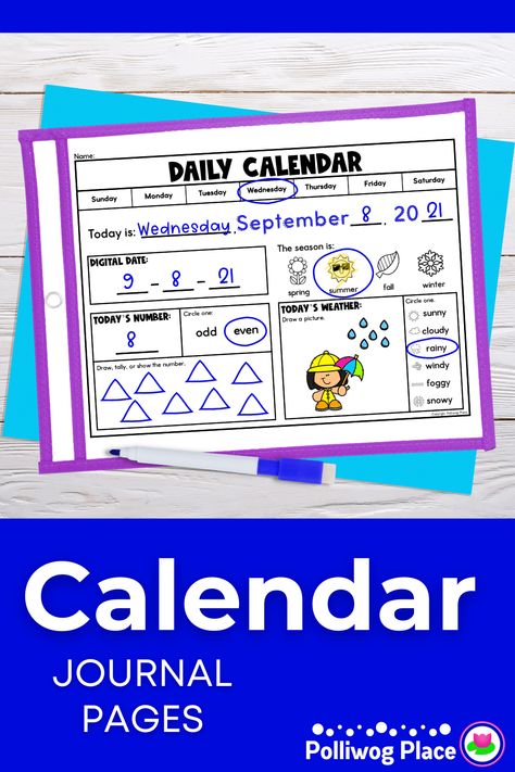 Free Daily Calendar Journal - Trace and write the date. Includes seasons, number of the day, and weather. Perfect for preschool or kindergarten classes. Free Kindergarten Calendar Printables, Daily Calendar Worksheet, Interactive Calendar Kindergarten Free, Kindergarten Calendar Time, Calendar Time Kindergarten, Daily Calendar Printable, Math Template, Kindergarten Calendar, Time Journal