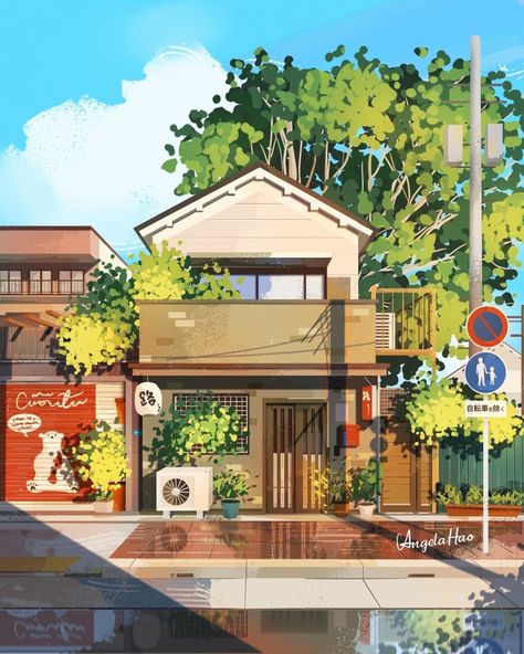 Angela Hao, Manga Watercolor, Storybook Art, Ancient Paintings, Watercolor Architecture, Building Illustration, Google Street View, House Illustration, Building Art