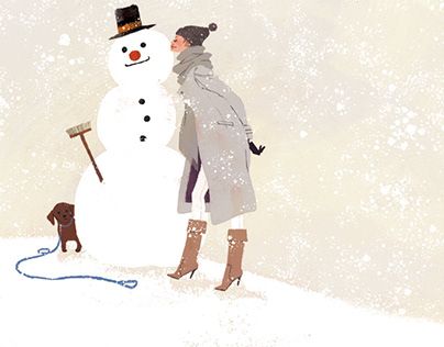 Yuko Yoshioka on Behance Dog Snowman, Company Newsletter, Snow Illustration, Cosmetics Company, Winter Illustration, Illustrators On Instagram, Dog Illustration, Holiday Illustrations, Freelance Illustrator