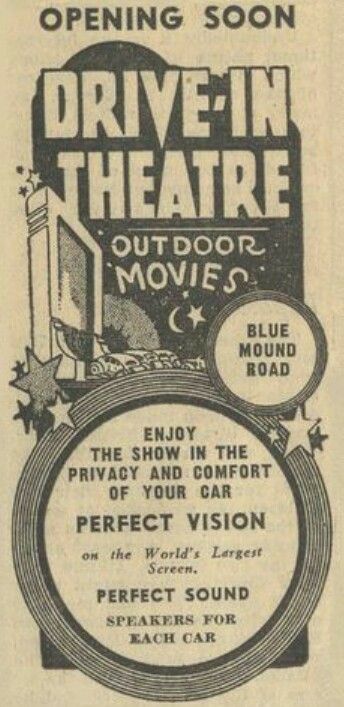 An old drive-in theater advertisement Drive In Theatre, Vintage Movie Theater, Outdoor Movies, Outdoor Movie Screen, Drive In Movie Theater, Drive In Theater, Movie Theaters, Old Advertisements, Theatre Poster