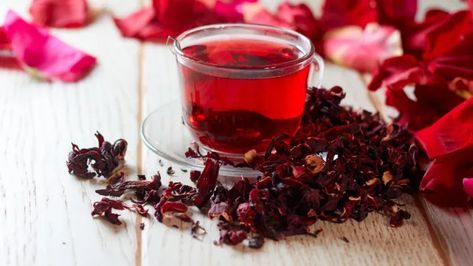 The One Breakfast Drink That Lowers Your Blood Pressure, Says Dietitian | Eat This Not That Juice To Lower Blood Pressure, Hibiscus Tea Benefits, Hibiscus Drink, Hibiscus Sabdariffa, Meals Of The Day, Simple Nutrition, Health Tea, Breakfast Drink, Hibiscus Tea