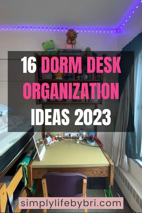 dorm desk organization ideas Desk Organization College, Dorm Desk Organization, College Dorm Room Organization, Desk Organization Ideas, Dorm Room Essentials List, Dorm Room Desk, College Desk, College Dorm Room Inspiration, Dorm Desk