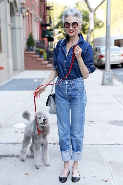 Linda Rodin Style, Mode Ab 50, Looks Jeans, Look Jean, People Clothes, Advanced Style, Ageless Style, Sienna Miller, Double Denim