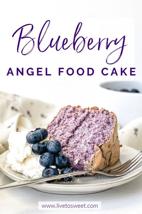 Blueberry Angel Food Cake is soft and fluffy with a gorgeous purple hue and wonderful blueberry flavor! The flavor and color are thanks to freeze-dried blueberries--no food color here! Summer Baked Goods, Blueberry Angel Food Cake, Desserts Blueberry, Cake Blueberry, Spring Recipes Dessert, Fluffy Cake, Fruit Dessert Recipes, Easter Desserts Recipes, Blueberry Desserts