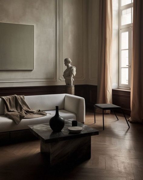 Living Room Monochrome, Wabi Sabi Living Room, Lemieux Et Cie, European Winter, Monochrome Interior, Scandinavian Minimalist, Scandinavian Style Interior, Winter Light, Brown Interior