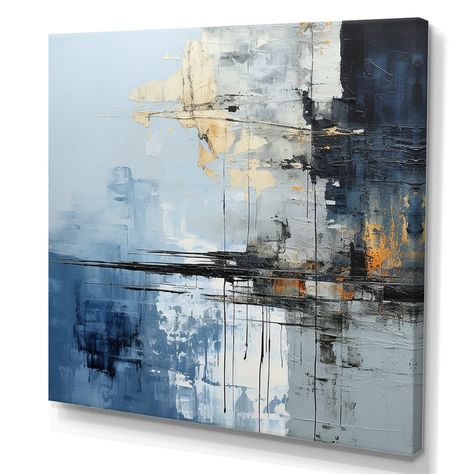 Designart "Grey And Blue Abstract Lake Painting" River Wall Art Canvas - Bed Bath & Beyond - 39976619 Giclee Print Abstract, Painting River, Landscape Oil Paintings, Abstract Wall Painting, Grey Abstract Art, Acrylic Art Projects, Oil Abstract, Lake Painting, Grey Painting