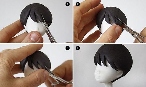 cake topper hairstyle men and boys by Sweet Crew Fondant Hair, Fondant People, Fondant Figures Tutorial, Fimo Polymer Clay, Cake Topper Tutorial, Fondant Tutorial, Fondant Figures, Polymer Clay Dolls, Clay Figurine