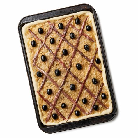 How to make the perfect pissaladière – recipe | Food | The Guardian Pissaladiere Recipe, Anchovy Pizza, Provincial Kitchen, Scottish Recipes, Olive Relish, French Dishes, Summer Lunch, Black Olives, Picnic Ideas