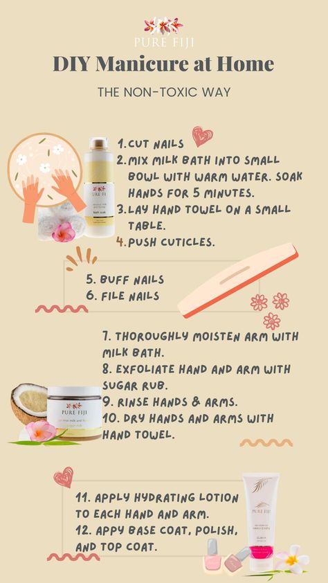 DIY Manicure at Home in 12 Steps At Home Spa Manicure, How To Take Care Of Your Hands, Hand And Nail Care Routine, Nail Self Care, Nail And Hand Care, Diy Spa At Home, Hand Care Products, Hand Masks Diy, How To Get Feminine Hands