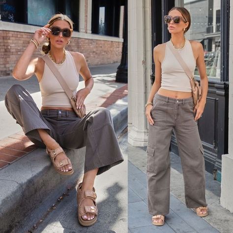 Cargo Pants And Sandals, Cargo Pants Ootd, Cargo Outfits Women, High Waisted Cargo Pants, Cargo Outfit, Vici Collection, Sandals Outfit, Spring Trends, Aesthetic Outfits