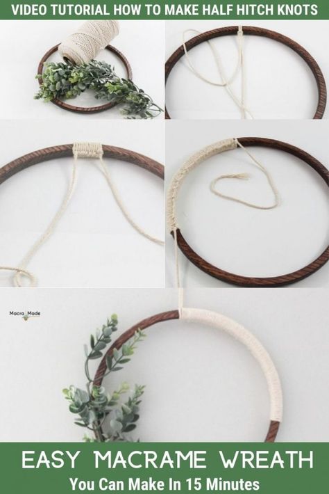 Macrame Wreath Tutorials, Single Wire Wreath Ideas, Making A Wreath With A Wire Frame, Easy Macrame Wreath, Macrame Craft Ideas, Macrame Wreath Tutorial, Modern Wreaths, Wreath Macrame, Macrame Wreath