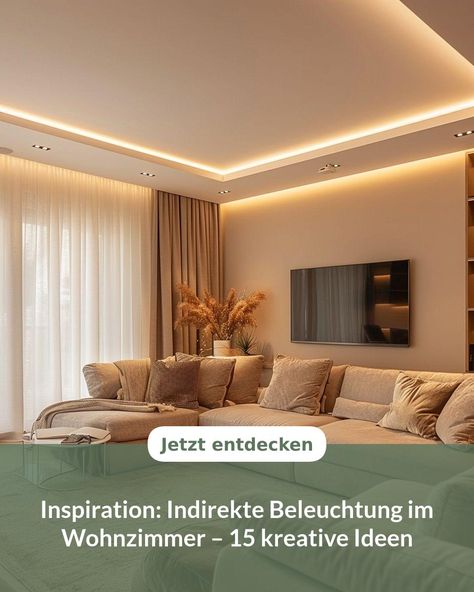 Integriere eingelassene Deckenleuchten für eine stilvolle Beleuchtung in deinem Wohnzimmer. Diese Art der Beleuchtung schafft eine klare und harmonische Atmosphäre. Achte darauf, dass die Leuchten gleichmäßig in der Decke verteilt sind, um den Raum optimal auszuleuchten. Verwende LED-Strips für ein noch indirekteres und angenehmeres Licht. So wird dein Wohnzimmer zu einem echten Wohlfühlort.  💫 Klicke auf das Bild (oder den Link) für 14 weitere exklusive Ideen und noch mehr Inspiration 😍 Living Room Renovation, Room Renovation, Room Inspiration, Living Room, Quick Saves, Art