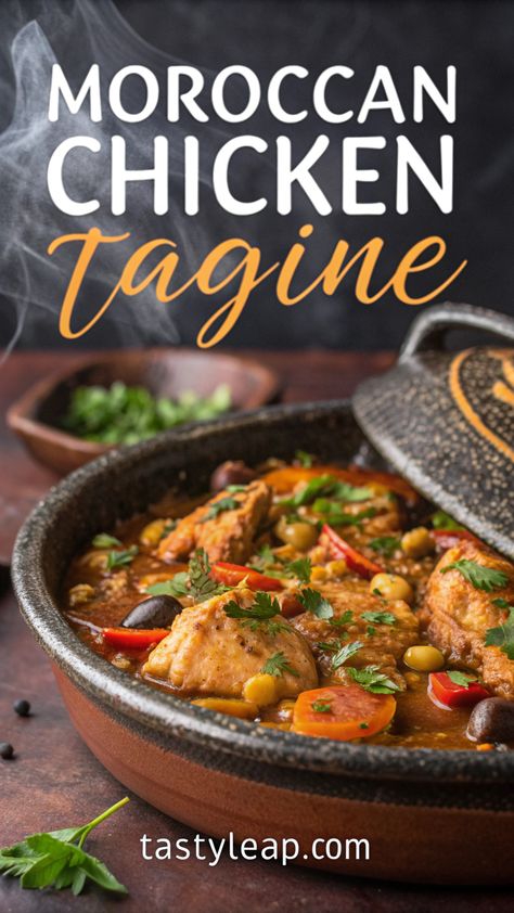 Discover the art of Moroccan cooking with this authentic Moroccan chicken tagine recipe! Perfectly spiced and slow-cooked, this dish highlights tender chicken thighs in a rich Moroccan stew. Whether you're exploring tagine recipes or trying Moroccan dishes for the first time, this tangine chicken recipe is a must-try for food lovers everywhere! Moroccan Chicken And Couscous, Moroccan Crockpot Recipes, Slow Cooker Tagine, Tagine Chicken Recipes, Moroccan Chicken Stew Recipe, Moroccan Main Dish, Moroccan Beef Tagine, Moroccan Dishes Food, Chicken Tagine Recipes Morocco