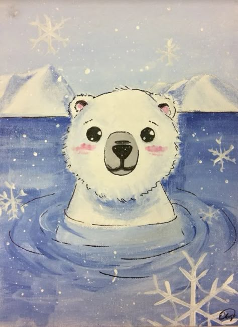 Winter Mitten Art, Kids Winter Painting Ideas, Polar Bear Art For Kids, Winter Elementary Art Projects, Polar Bear Painting, Polar Bear Paint, Visual Art Lessons, Holiday Art Projects, Winter Art Lesson