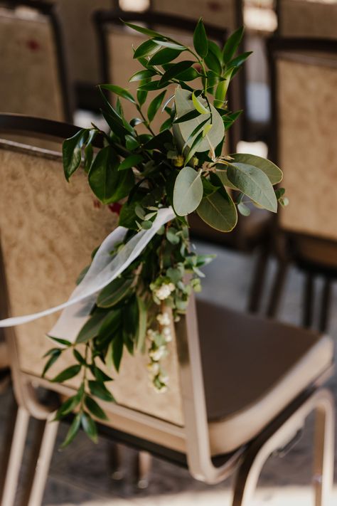 Mixed greenery to be tied to chairs for wedding ceremony. Eucalyptus Wedding Chairs, Greenery On Chairs Wedding, Eucalyptus Wedding Aisle Chair Decor, Wedding Ceremony Chairs Facing Aisle, Chairs For Wedding Ceremony, Greenery On Ceremony Chairs, Chairs For Wedding, Italian Ruscus, Ceremony Chairs