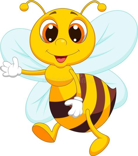 Cute bee cartoon waving vector illustration Honey Bee Cartoon, Bee Cartoon, Bee Drawing, Bee Pictures, Bee Illustration, Cartoon Bee, Free Cartoons, Bee Art, Bee Theme