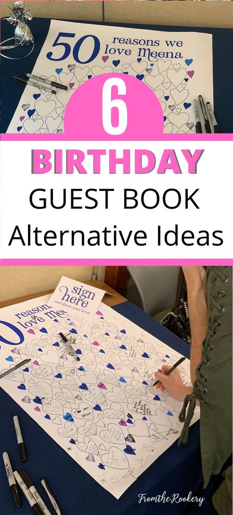 Birthday Guest book Ideas - Fun alternative guest book ideas for your party! Six great guestbooks your guests will love! For birthday | Party | Easy | Creative Diy Guest Book For Birthday Party, Birthday Party Memory Ideas Guest Books, Alternative Guest Book Ideas Birthday, Guest Book Ideas For Sweet 16, 21st Guest Book Ideas, 21st Birthday Guest Book Ideas, 60th Birthday Keepsake Ideas, 1st Birthday Party Guest Book Ideas, Creative Guest Book Ideas For Graduation