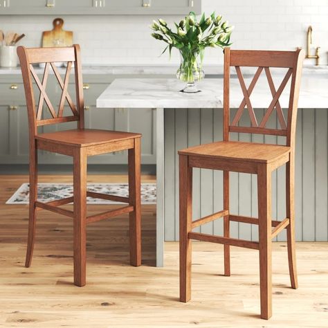 Three Posts™ Stroupe Solid Wood Counter/Bar Stool & Reviews | Wayfair Farmhouse Bar Stools, Oak Bar Stools, Island Chairs, Pub Tables, Kitchen Counter Stools, Wooden Bar Stools, Counter Bar, Breakfast Bars, Wood Counter