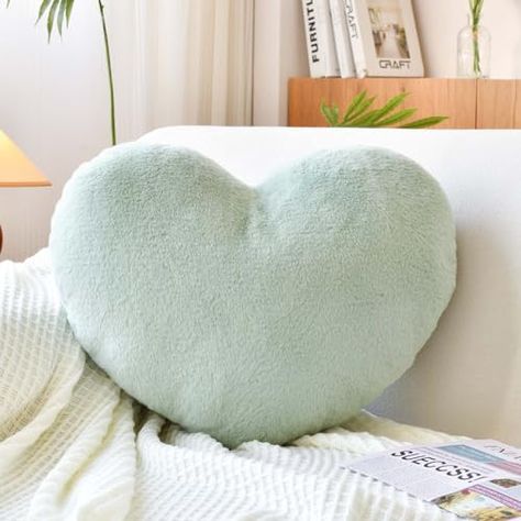 Bnha Dorm Room, Day Room Ideas, Sage Green Heart, Preppy Pillows, Dorm Room Themes, Fluffy Throw Pillows, Fuzzy Pillows, Green Vibes, Heart Pillows