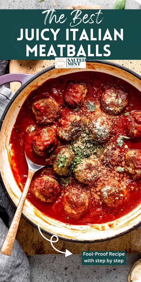 Enjoy juicy, tender lamb meatballs in tomato sauce. These baked meatballs are made with ground lamb, perfect for easy dinners. Freeze for later for a quick family meal! Ground Lamb Meatballs, Baked Lamb Meatballs, Juicy Meatball Recipe, Tomato Sauce For Meatballs, Italian Sausage Meatballs, Classic Italian Meatballs, Meatballs In Tomato Sauce, Zucchini Meatballs, Baked Meatballs