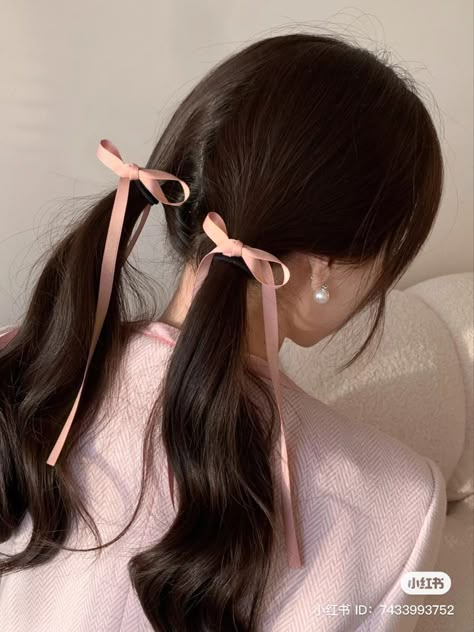 Hair Style Korea, Hair Inspiration Long, Pigtail Hairstyles, Bow Hairstyle, Kawaii Hairstyles, Hair Arrange, Cut Her Hair, Ribbon Hairstyle, Hair Up Styles