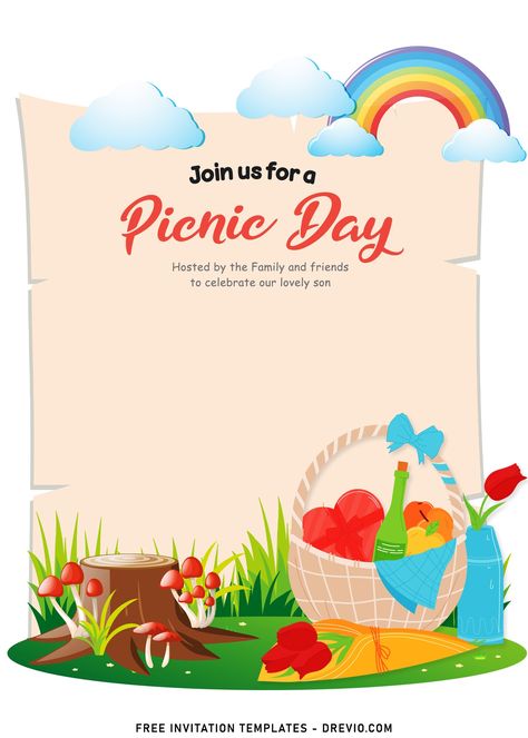 Awesome 10+ Family Picnic Party Invitation Templates For Your Kid's Upcoming Birthday           Here at Drevio, you will be blessed by massive ideas and template designs to help you host the greatest party. Whether it’s a wedding or bi... Download this invitation for FREE at https://www.drevio.com/10-family-picnic-party-invitation-templates-for-your-kids-upcoming-birthday Rainbow Picnic, Picnic Baby Showers, Picnic Invitations, Bear Picnic, Free Invitation Templates, Teddy Bear Picnic, Family Picnic, Printable Baby Shower Invitations, Picnic Party