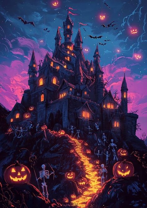 Thungo2023 Draw A Lively Haunted Castle On A Hill Dragon On Castle Drawing, Dragon On Castle, Castle Drawing Easy, Castle On A Hill, Halloween Castle, Horror Room, Castle Drawing, Haunted Castle, Halloween Illustration