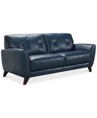 Myia Leather Sofa, Only at Macy's | macys.com Blue Leather Couch, Blue Leather Sofa, Best Leather Sofa, Pallet Couch, Diy Holz, Couch Set, Leather Couch, Country Furniture, Diy Chair