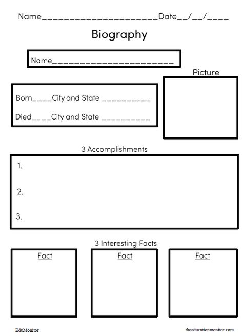 Free biography worksheet printable is a biography graphic organizer for kids learning about a life history of a historical person or hero. Download now! Biography Research Graphic Organizer, Biography Activities, Biography Anchor Chart, Personal Biography Template, Biography Graphic Organizer Free, Biography Ideas, Biographies Anchor Chart, Biography Project Elementary, Biography Report Template