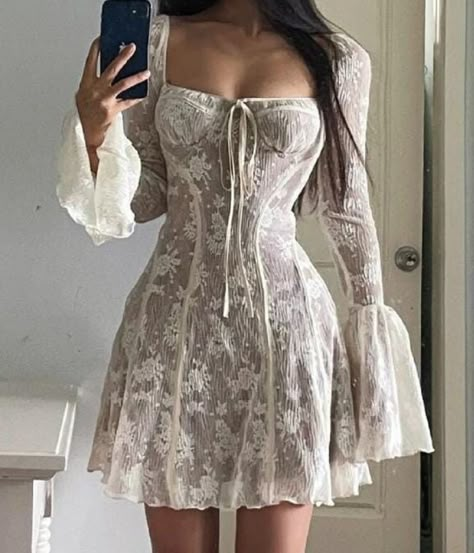 Lace Corset Dress, Fish Bones, Skandinavian Fashion, Lace Corset, Glam Dresses, Mode Inspo, Really Cute Outfits, Fancy Outfits, Sheer Sleeves