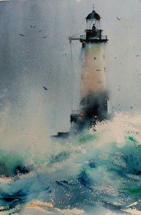 Lighthouse Painting, Lighthouse Pictures, Canvas For Beginners, Lighthouse Art, Watercolor Paintings Easy, 수채화 그림, Watercolor Landscape Paintings, Watercolor Art Lessons, Light House