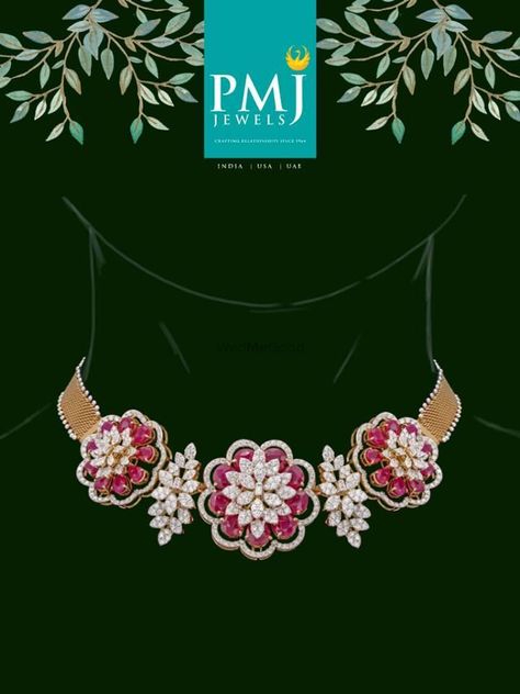 Photo By PMJ Jewels - Jewellery Pmj Jewels Diamond, Pmj Jewels Jewellery Diamond, Pmj Jewels Jewellery, Pmj Jewellery, Pmj Jewellers, Diamond Chokers, Diamond Necklace Indian, Jaipur Jewelry, Choker Necklace Designs