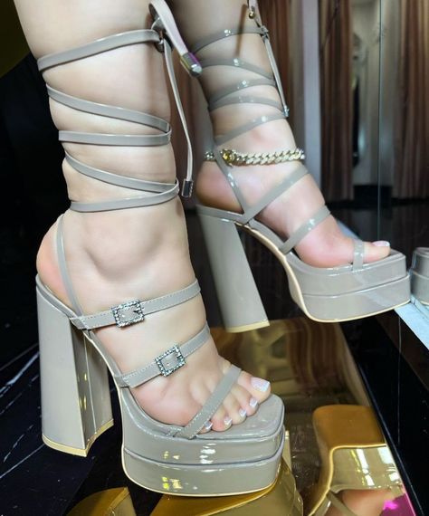 Miss Lola Heels, Lace-up Platform Heels In Synthetic Material, Trendy High Heel Platform Lace-up Sandals, Platform T-strap Synthetic Sandals, Synthetic Lace-up Platform Sandals With Open Heel, Heels