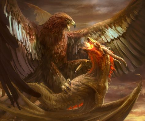 Giant Eagle versus Dragon Griffin Vs Dragon, Dnd Animals, Wizard Drawings, Mirkwood Elves, Eagle Art, Fantasy Beasts, Fantasy Creatures Art, Dragon Artwork, Mythical Creatures Art