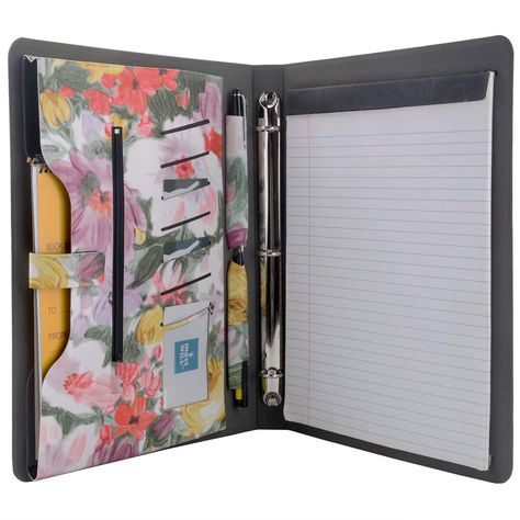 PRICES MAY VARY. Made of PU leather embossed Floral Painting texture. Professional Portfolio stands out in a sea of basic black/brown bags. Product Dimensions: approximately 12.75 x 9.5 x 1.2 inches. 3-Ring binder with 0.75 inch Round Rings, for letter-size (8.5 x 11 inch) / A4-size papers The right writing panel with the opening on the top and bottom for a Letter size (8.5" X 11") or A4 notepad (notepad not included) The inside features pen/pencil holders, credit card and ​business card holders Business Planner Organization, Weekly Planner Book, Weekly Planner Print, Bullet Journal Accessories, Weekly Planner Notepad, Professional Portfolio, Document Organizer, Leather Binder, Portfolio Case