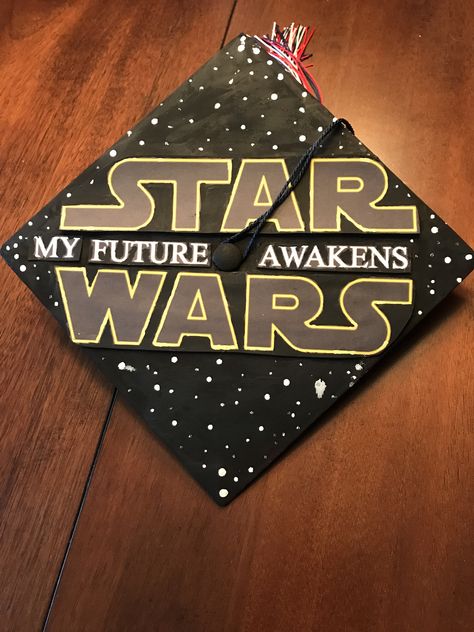 Star Wars graduation cap idea. My future awakens. // follow us @motivation2study for daily inspiration Star Wars Graduation Cap, Star Wars Graduation, Masters Graduation Pictures, Teacher Graduation Cap, College Graduation Cap Ideas, Cap Decoration Ideas, Creative Graduation Caps, Grad Hats, Caps Ideas