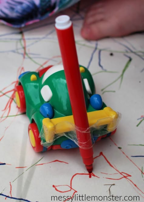 Car Projects For Preschoolers, Car Art And Craft For Preschool, Mark Making Preschool Activities, Preschool Mark Making, Provocations With Cars, Car Eyfs Activities, Fine Motor Car Activities, Bus Eyfs Activities, Taxi Activities For Preschool