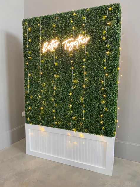 Selfie Wall Wedding, Neon Sign Wedding Backdrop, Better Together Neon Sign, Boxwood Wall, Selfie Wall, Greenery Wall, Beauty Room Design, White Panel, Backdrop Wedding