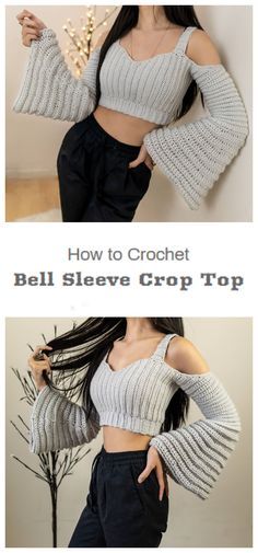 Crochet Crop Top Outfit, Crochet Bell, Crochet Bell Sleeve, Crochet Top Outfit, Bell Sleeve Crop Top, Crop Top Pattern, Crochet Crop Top Pattern, Mode Crochet, Crochet Tops Free Patterns