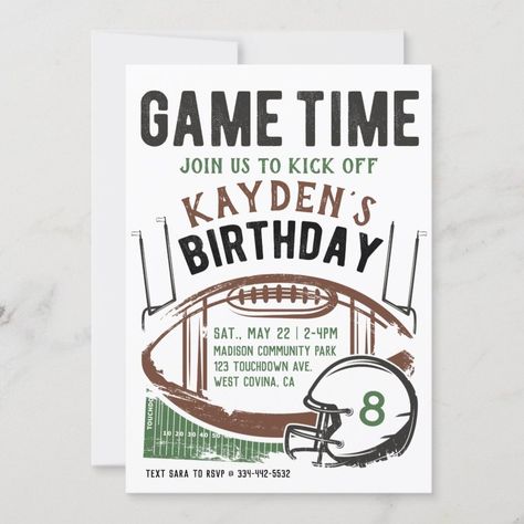 Football Game Time Birthday Invitation Zazzle Football Birthday Party Invitations, Football Birthday Invitations, Football Invitations, Football Birthday Party, Football Themes, Football Birthday, 10th Birthday Parties, Boy Birthday Invitations, Custom Football