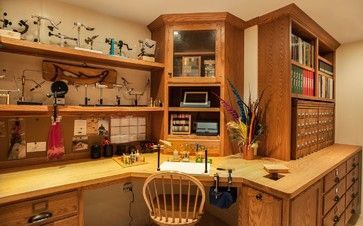 Traditional Basement, Fly Tying Desk, Fishing Room, Hunting Room, Real Kitchen, Fly Fishing Rods, Fishing Decor, Fly Tying, Fly Fishing