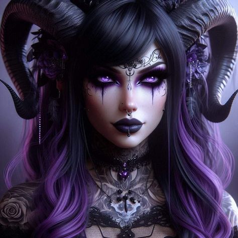 Purple Succubus, Putple Hair, Sugar Plum Fairy Makeup, Succubus Makeup, Demon Makeup, Metal Outfit, Holloween Makeup, Purple Gothic, Princess Makeup