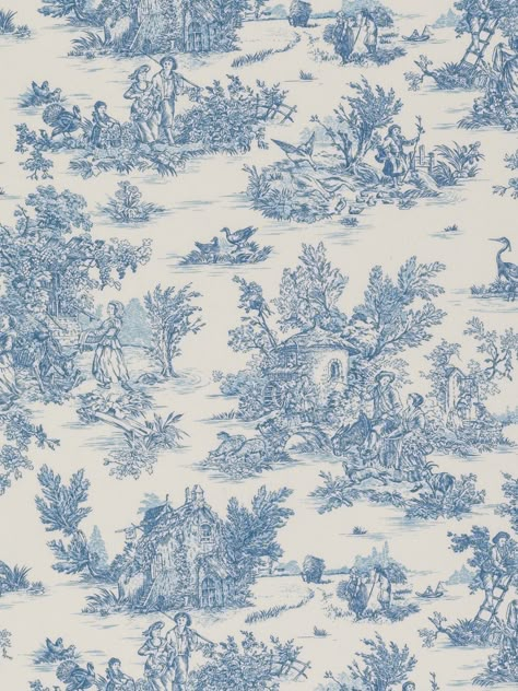 Toile Print Wallpaper, Blue Stripe Wall, Blue And White Vintage Wallpaper, Blue And White Pattern Dress, Toile De Jouy Pattern Prints, Classic Prints Pattern, Blue China Patterns Wallpaper, Toile Design Inspiration, Blue Print Aesthetic