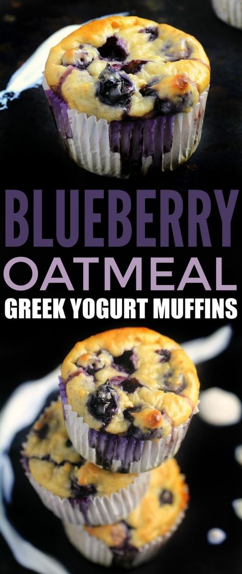 Oatmeal Greek Yogurt Muffins, Yoghurt Muffins, Greek Yogurt Muffins, Weight Watcher Desserts, Yogurt Muffins, Blueberry Oatmeal, Light Snacks, Snacks Saludables, Think Food