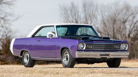 1973 Plymouth Scamp | S16.1 | Houston 2022 Plymouth Scamp, Triple J, Purple Interior, Chrome Mirror, Purple Paint, Mecum Auction, Bucket Seats, Valve Cover, Kansas City Chiefs