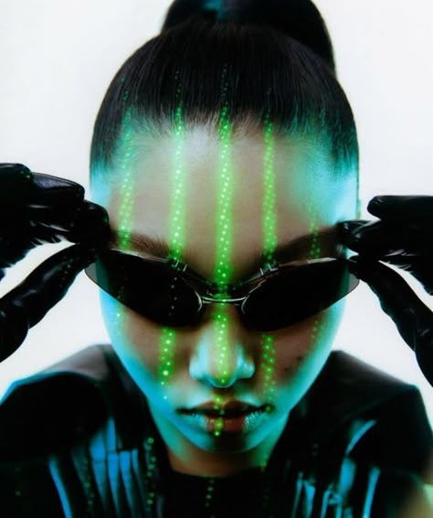 ‘the matrix’ — bae yoonyoung and kim sumin by cho giseok, 2021. Matrix Fashion, Futuristic Photoshoot, Yoon Young Bae, 사진 촬영 포즈, Cyberpunk Aesthetic, Photoshoot Concept, Foto Art, The Matrix, Shooting Photo