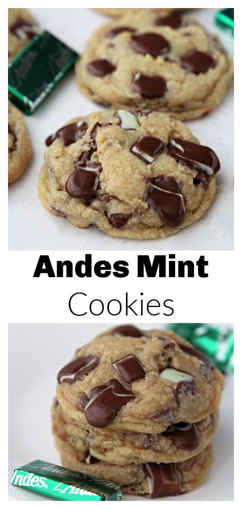 Andes Mint Cookies - Love to be in the Kitchen Andes Chocolate Chip Cookies, Andes Cookies Recipes, Mint Chocolate Cookie Recipes, Ande Mint Cookies, Cookies With Andes Mint Chips, Andes Candy Recipes, Andy’s Mint Cookies, Andes Mint Chocolate Chip Cookies, Andes Mint Cookies Recipe