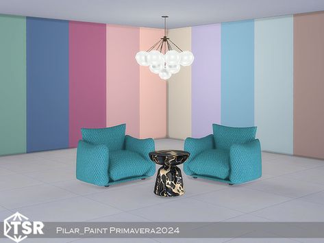 Sims 4 Wall Paint Cc, 60s Wallpaper, Sims 4 Clutter, Sims 4 House Plans, Sims 4 Gameplay, Seashell Painting, Color Wall, Sims 4 Cc Furniture, 4 Dining Chairs