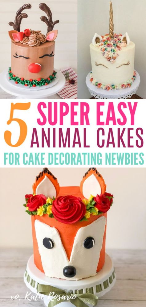 Cute Animal Cakes Easy, Animal Birthday Cake Ideas, Animals Cakes Birthday, Simple Animal Cake, Animal Face Cake, Easy Animal Birthday Cake, Easy Animal Cake, Cute Animal Cakes, Animal Cake Ideas